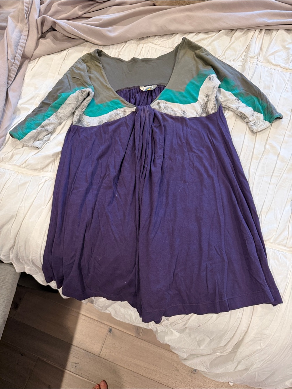 Rebel Yell Purple Colorblock V-Neck Mini Dress with Teal and Gray Accents